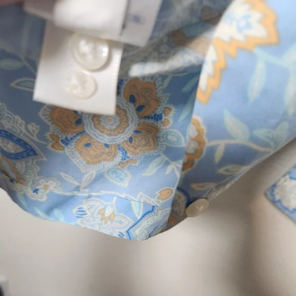 Land's End Women's 3/4 Sleeve Blue Floral Paisley Button‎ Down Shirt Size 12 - Picture 4 of 8